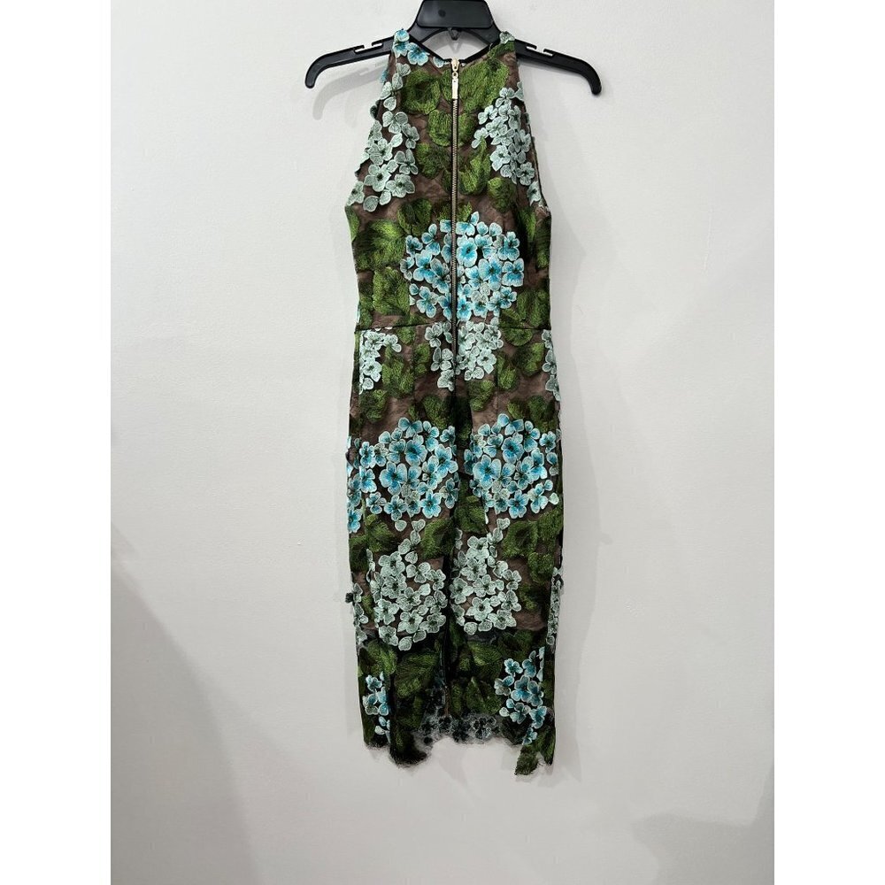 New Bronx and Banco Size US 4 Embroidery Cocktail Dress Hydrangea Blue/Green - Picture 9 of 14